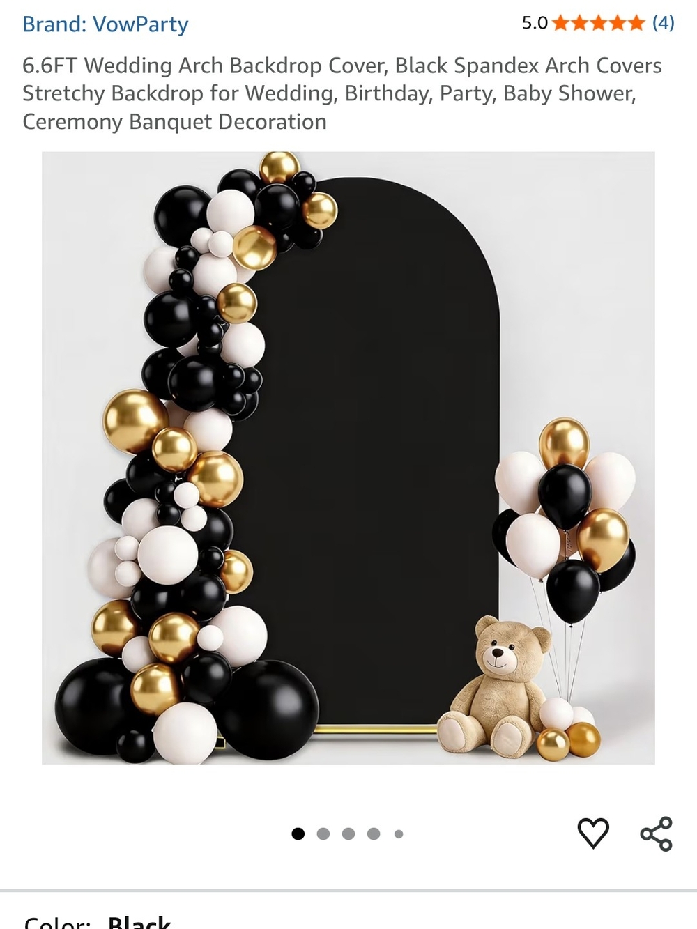 Black Spandex Wedding Arch Backdrop with Gold & White Balloon Decor